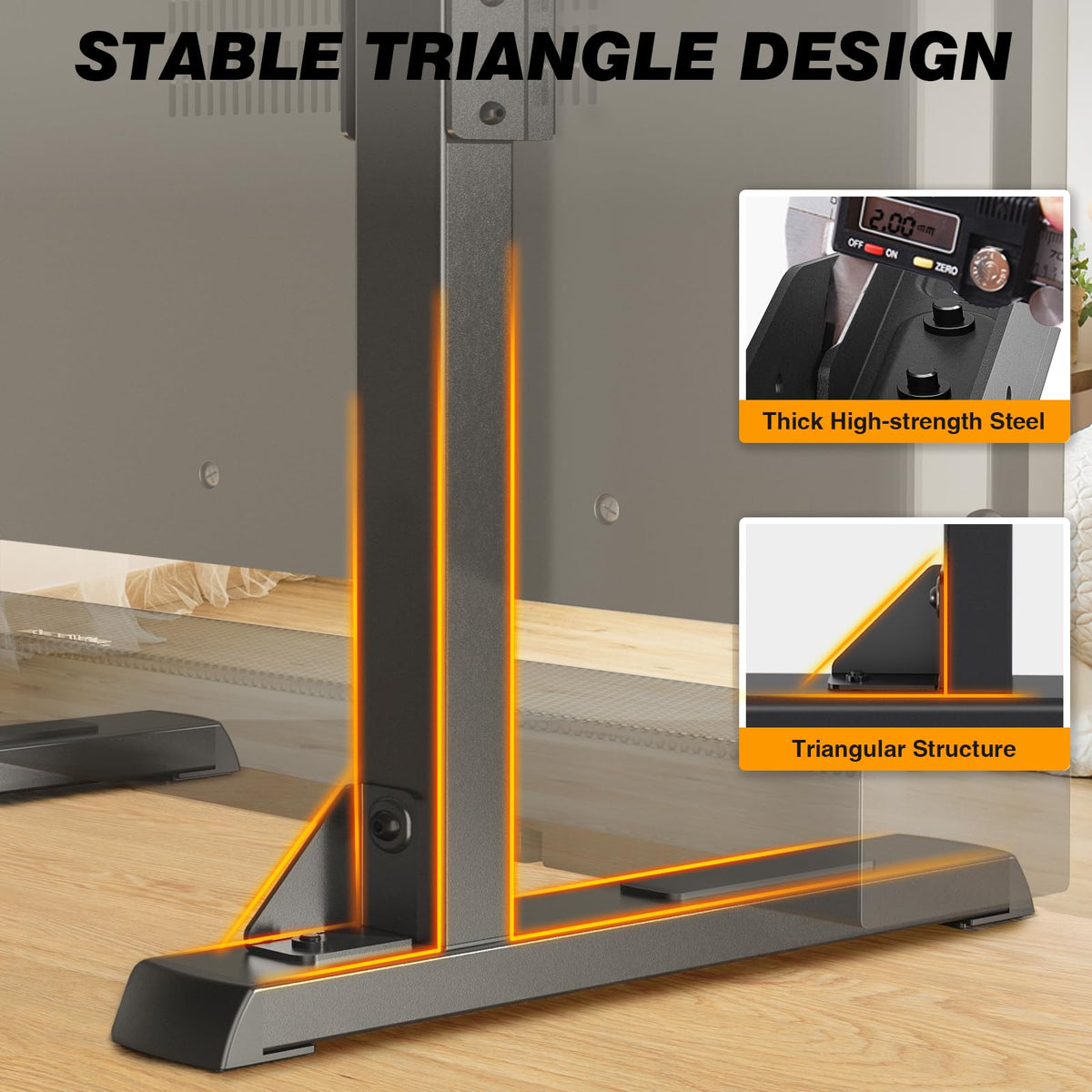 5Rcom table top TV stand cable-management keeps wires tidy behind the screen.