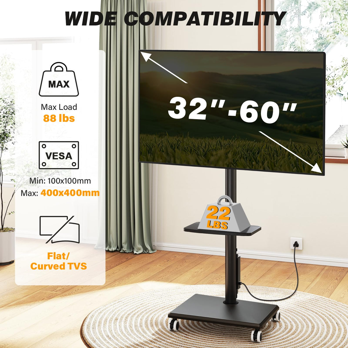 5Rcom universal compatibility supports 32–60 inch TVs securely.