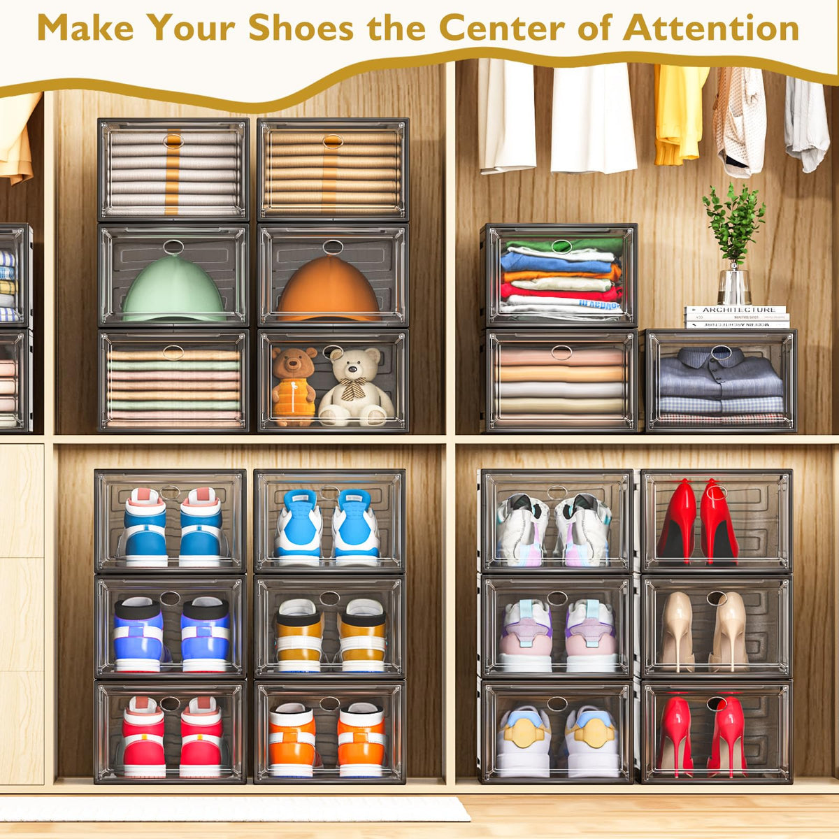 7 Code clear shoe storage organizer compact 12-pack ideal for crowded closets