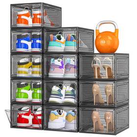 7 Code clear shoe storage organizer with magnetic door, showing sneakers at a glance