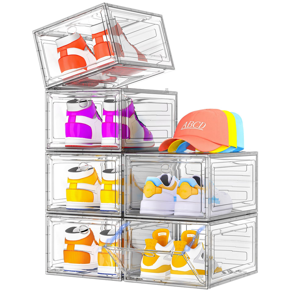7 code clear shoe box with magnetic front door offers quick access and visibility.