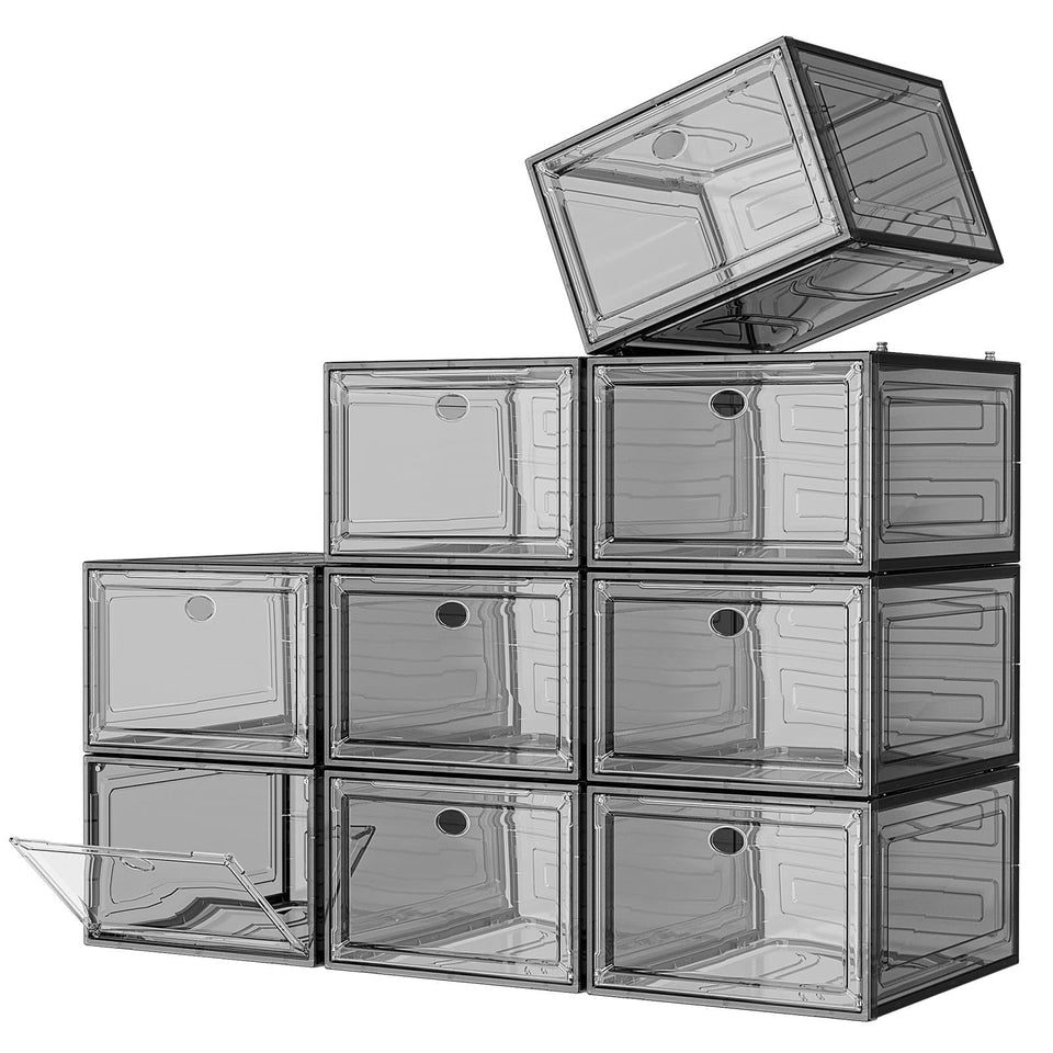 7 code clear shoe boxes with magnetic front door for quick access to sneakers and easy closet organization