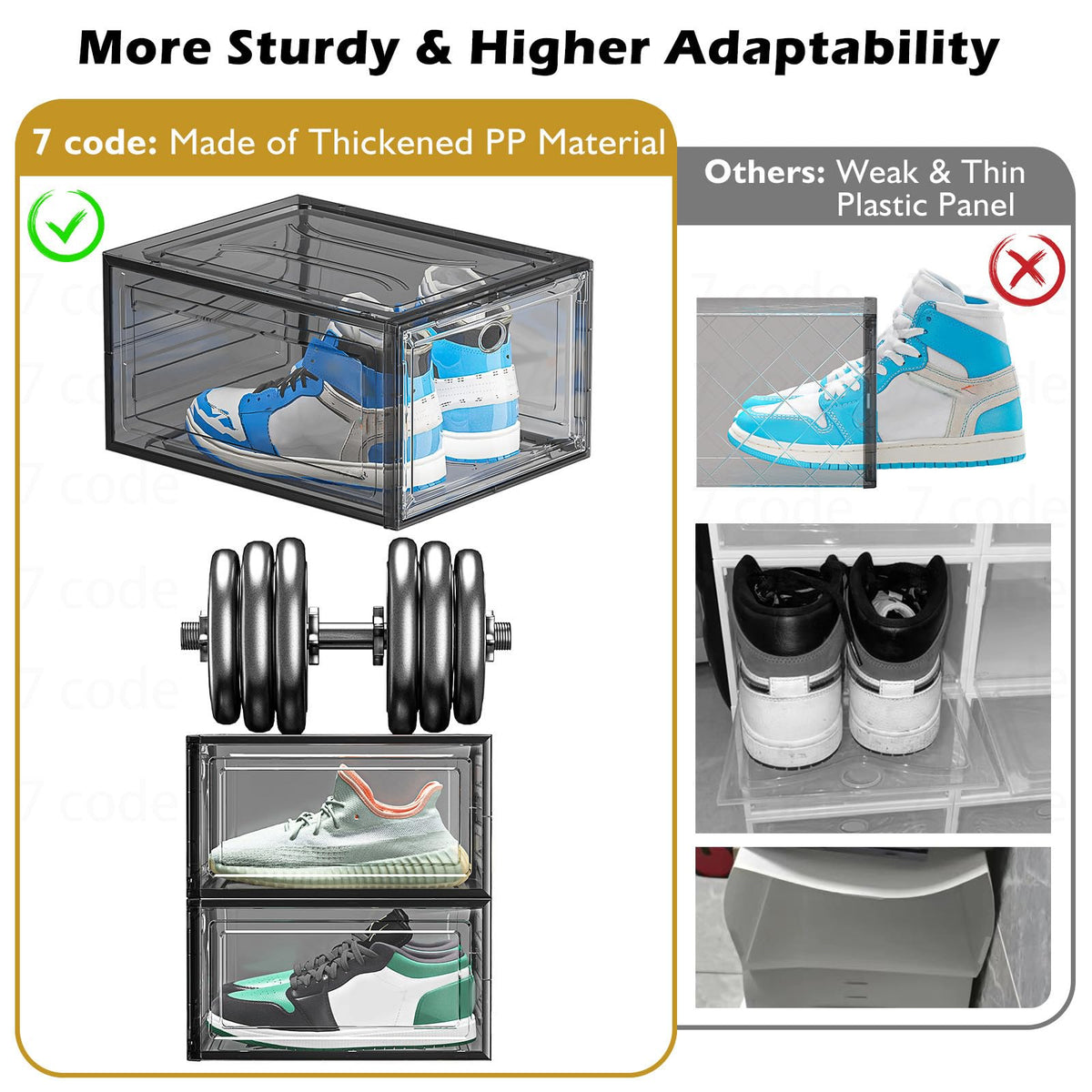7-code durable plastic construction supports sneakers and more securely.