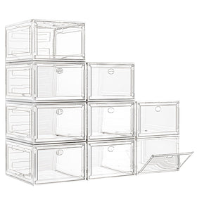 7 code large clear shoe box with magnetic front door for easy closet visibility.