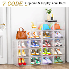 7 code spacious nine pack boxes accommodate sneakers and heels efficiently.