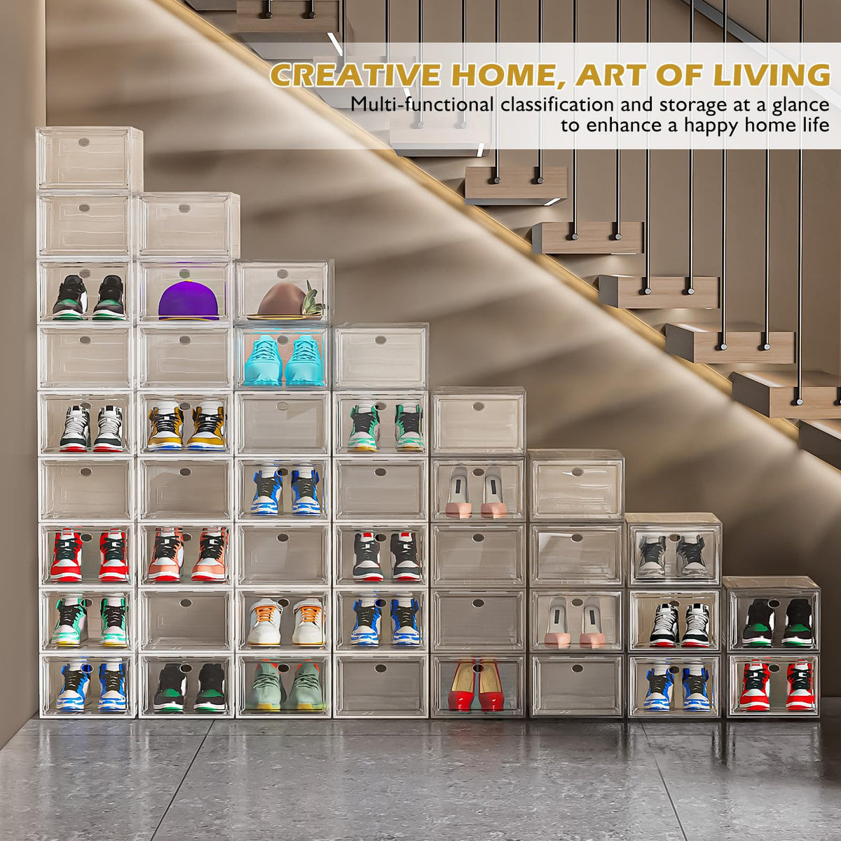 7 code stackable shoe box set showing interconnected sides and pegs for versatile layouts.