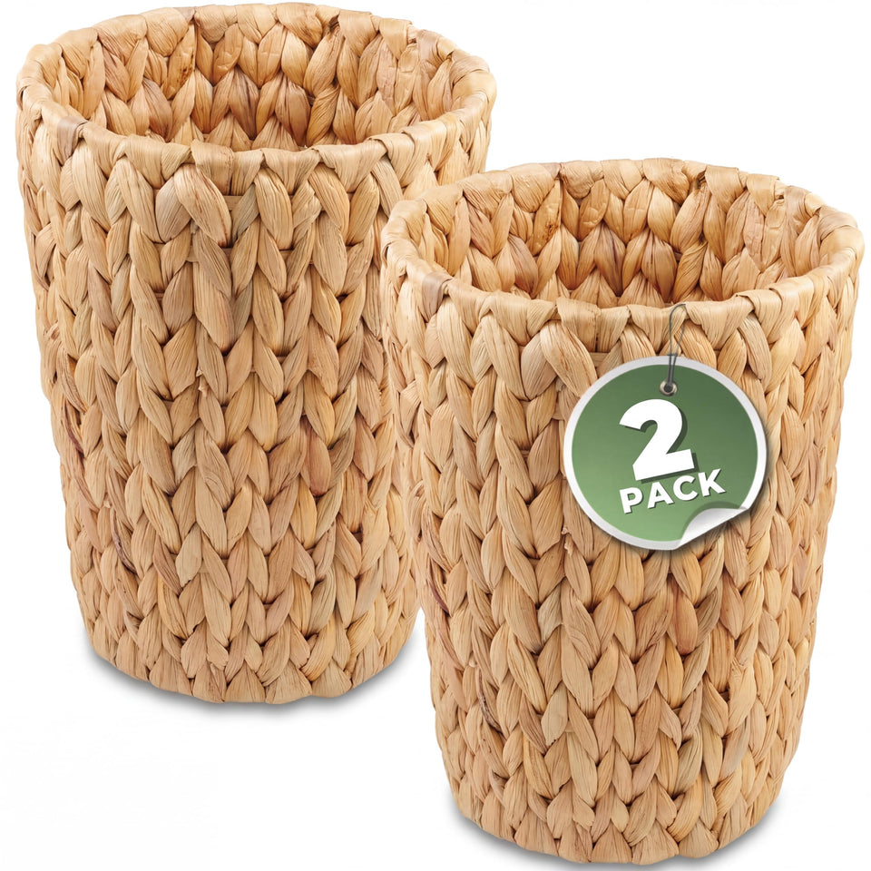 84ECO 2-pack wicker trash cans with natural weave for stylish bathroom storage