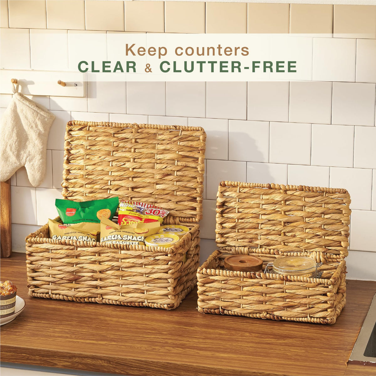 84ECO handwoven wicker baskets with lid reinforced by metal frame for durability
