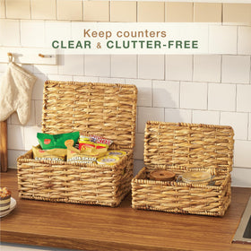 84ECO handwoven wicker baskets with lid reinforced by metal frame for durability