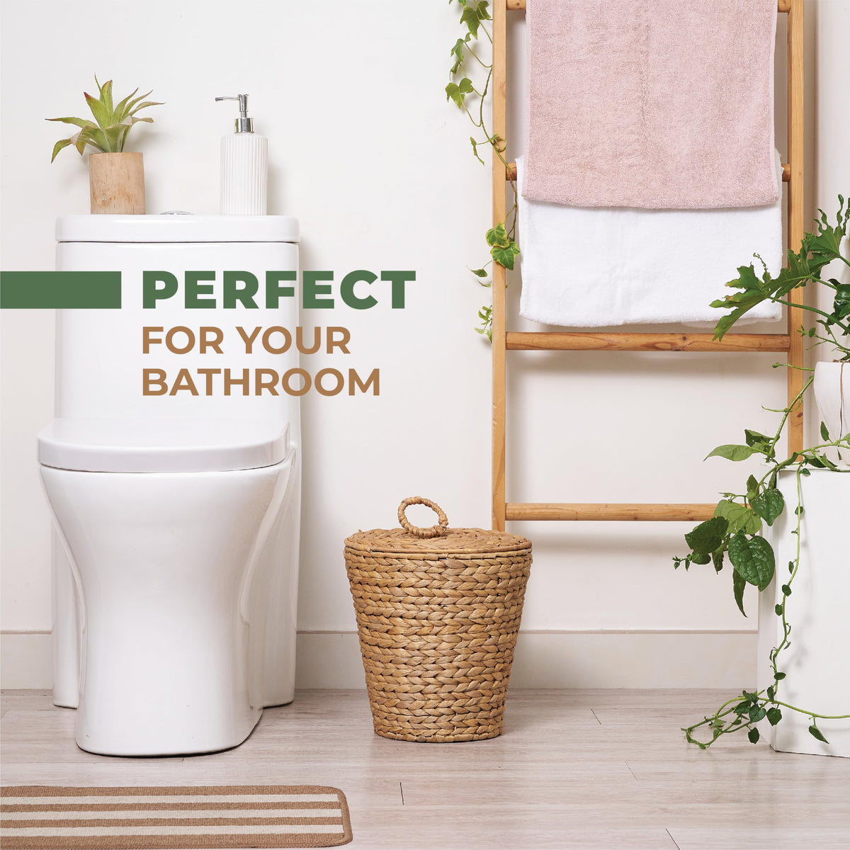 84ECO hyacinth weave trash bin adds natural rustic charm.