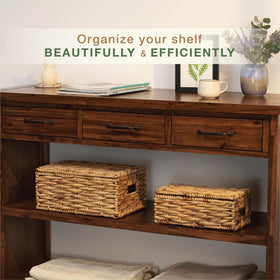 84ECO rattan baskets with lids neatly organized on a shelf