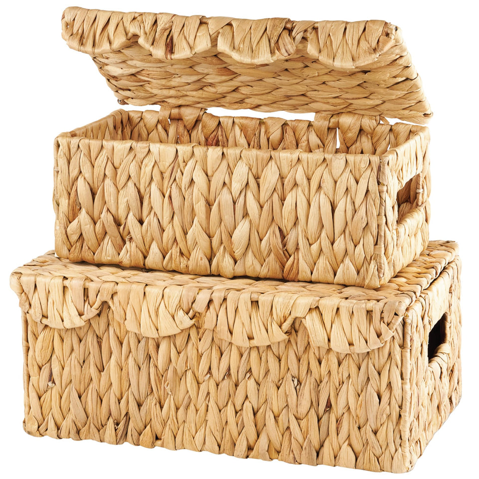 84ECO scalloped wicker baskets with lids displayed as a stylish storage duo.