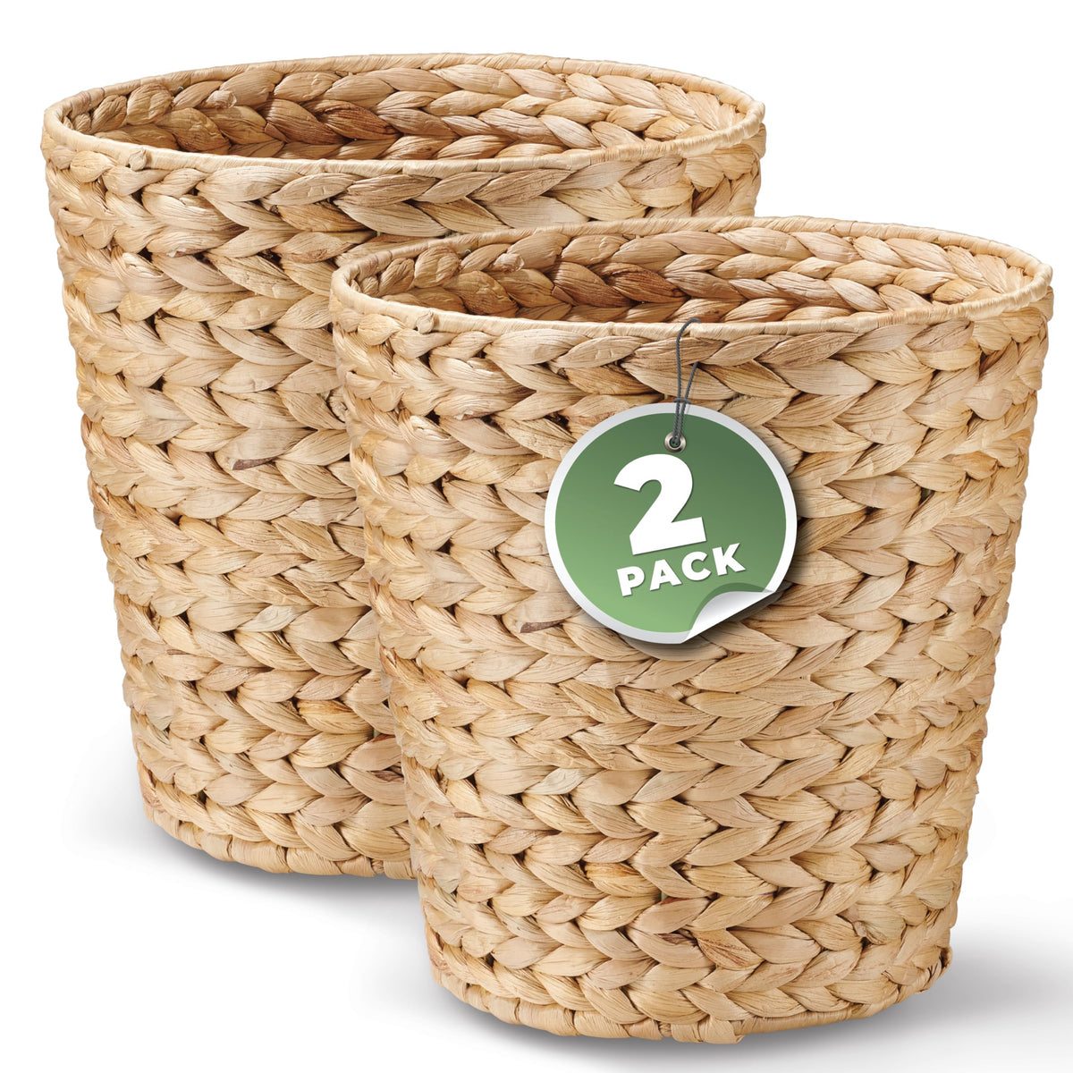 84ECO wicker trash can pair in bathroom with natural hyacinth weave for stylish waste disposal