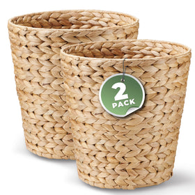 84ECO wicker trash can pair in bathroom with natural hyacinth weave for stylish waste disposal