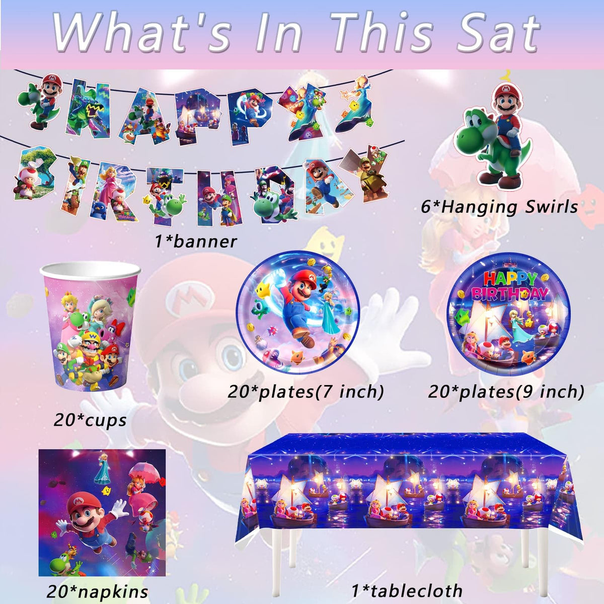 88xiaoyun Mario party tablecloth; keeps surfaces clean during fun