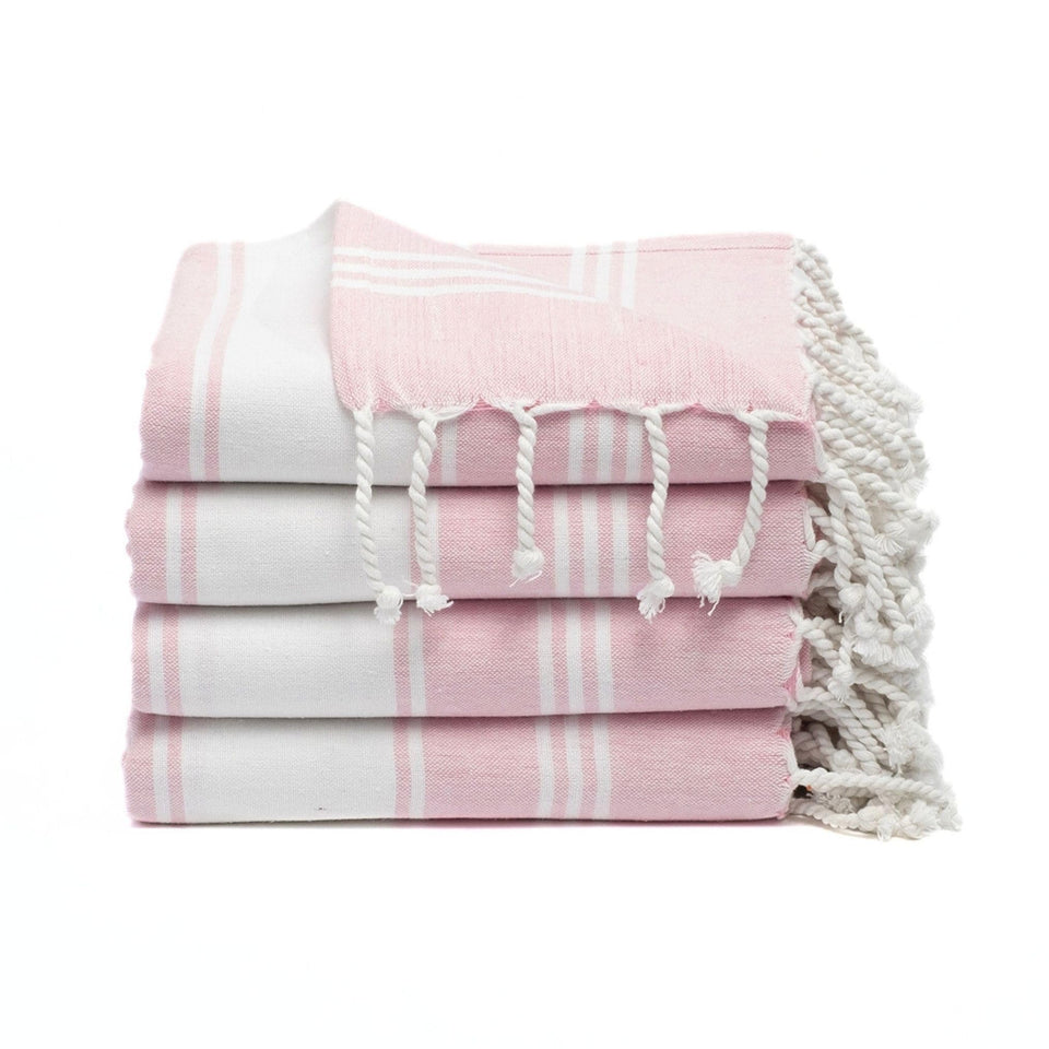 9Threads Turkish towel folded pink, oversized 36x72, easy packing and quick-drying.