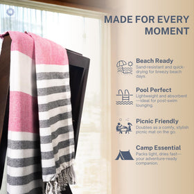 9Threads Rosé Obsidian towel with fringe tassels adds boho style and versatility.
