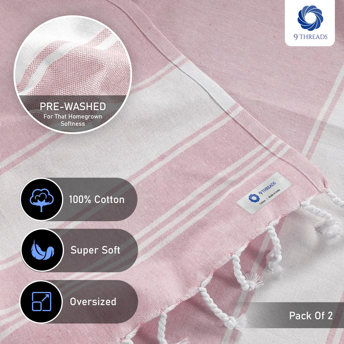 9Threads towel on sand shows absorbent, fast-drying performance.