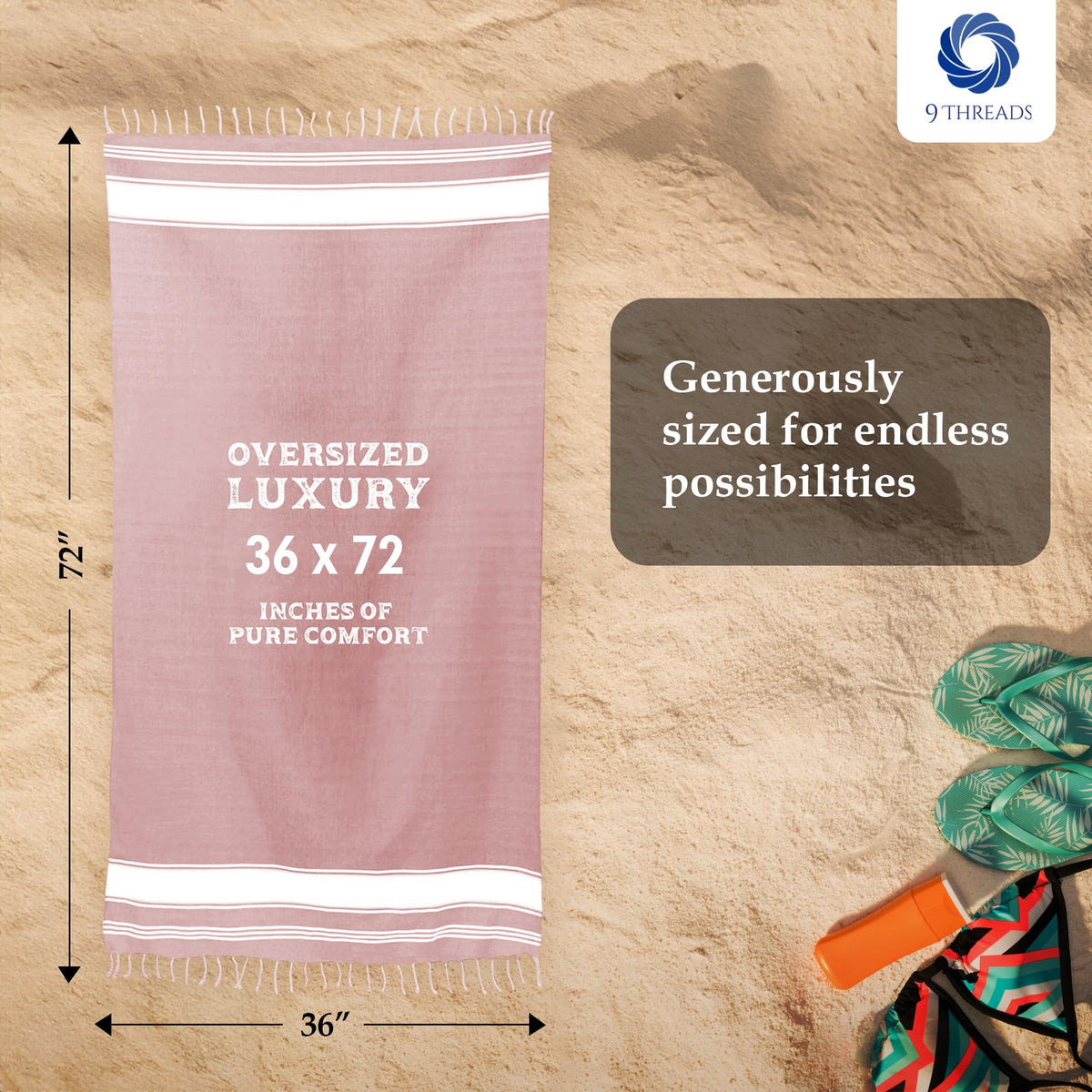 9Threads towel folded flat, suitable for compact packing.