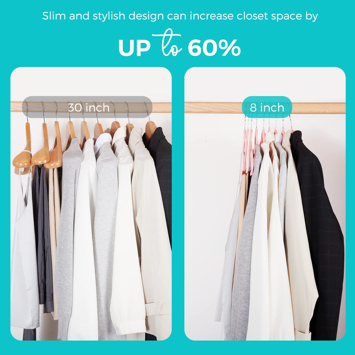 HOUSE DAY ultra-thin slim-profile velvet hangers in closet