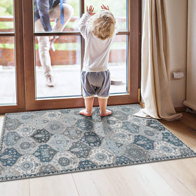 Lahome Moroccan Trellis rug non-slip backing helps keep it in place.