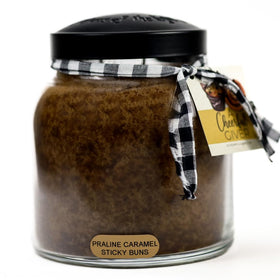 A Cheerful Giver Praline Caramel Sticky Buns jar close-up highlighting inviting aroma for cozy moments.