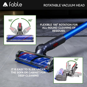 A Fable anti-tangle system with 43 blades minimizes hair wrap during cleaning.