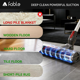 A Fable LED green light attachment reveals hidden dirt under furniture for thorough results.