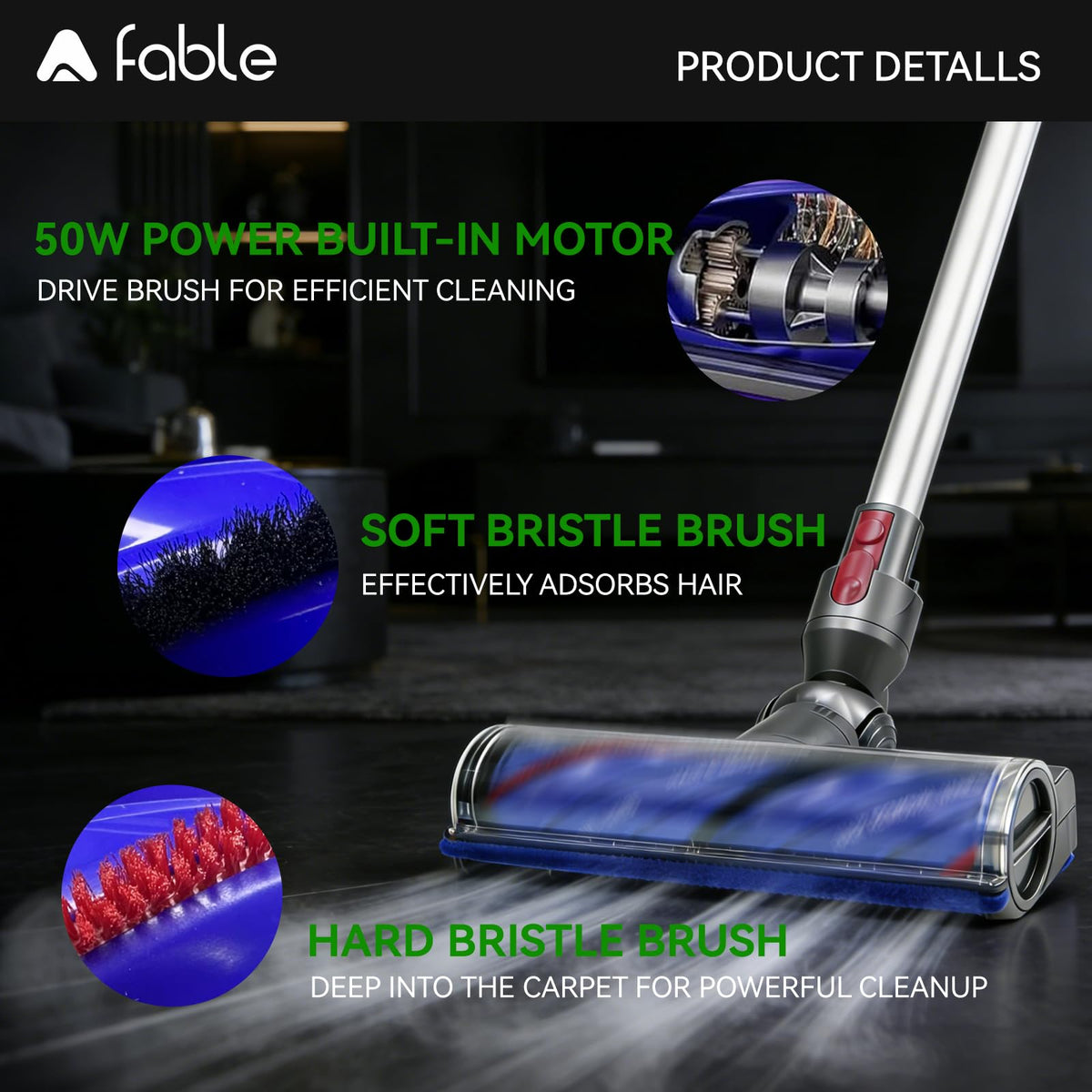 A Fable quick-release design enables tool-free detachment for easy maintenance.