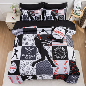 A Nice Night baseball-pattern pillowcases provide coordinated sports-ready bedding.