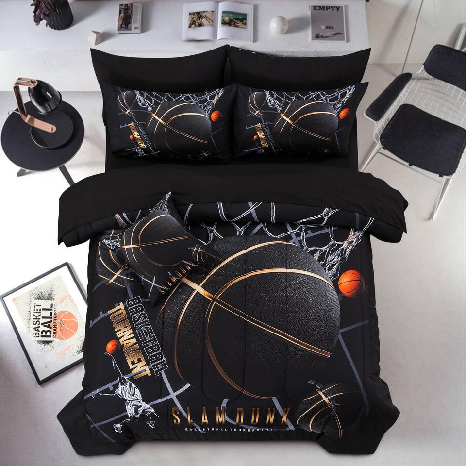 A Nice Night basketball court print comforter on a full bed for bold teens.