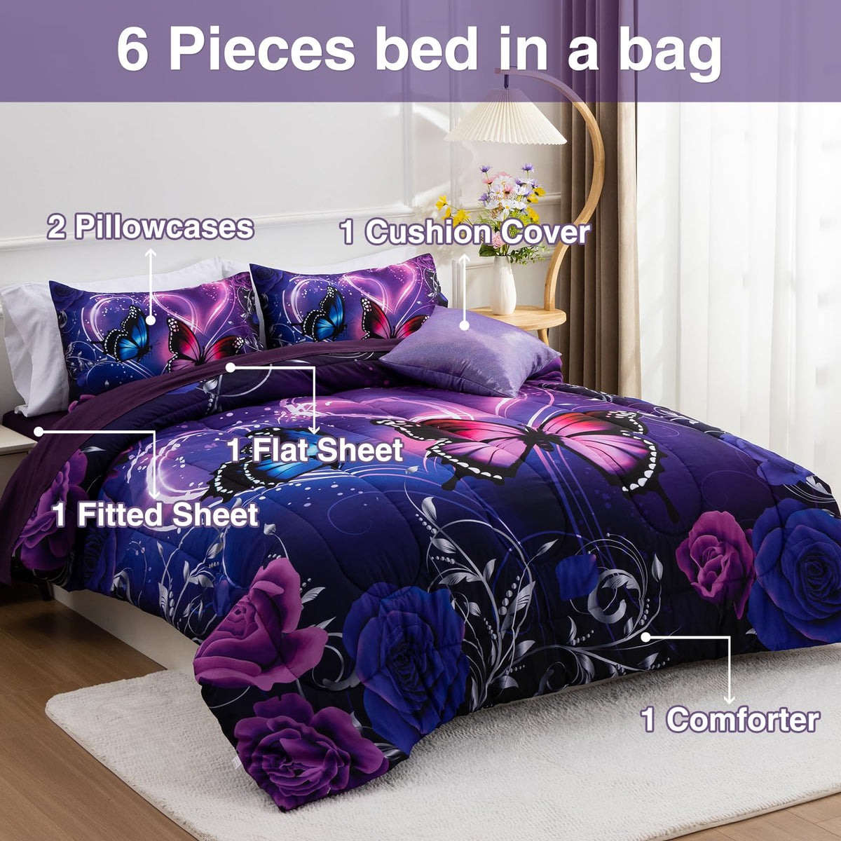 A Nice Night Dreamy 3D butterfly cushion pillowcases showcasing shimmering print