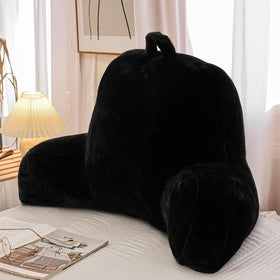 A Nice Night faux fur reading pillow close-up showing plush surface for cozy reading.