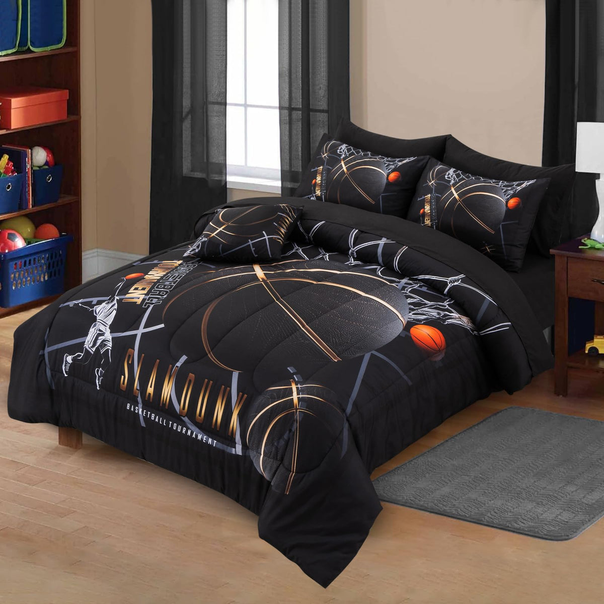 A Nice Night slam dunk pillowcases add vibrant, sporty accents.