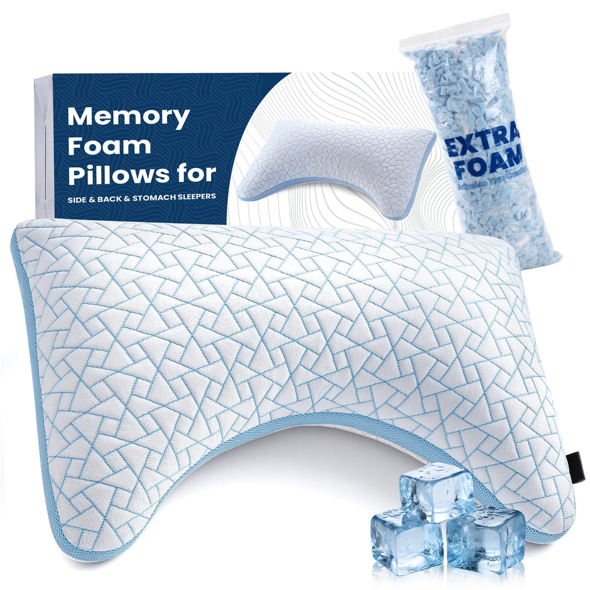 A-Pce cooling pillow front view demonstrates ergonomic support for multiple sleep positions.