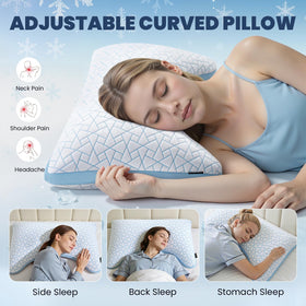A-Pce cooling pillow side profile highlights adjustable loft for personalized comfort.