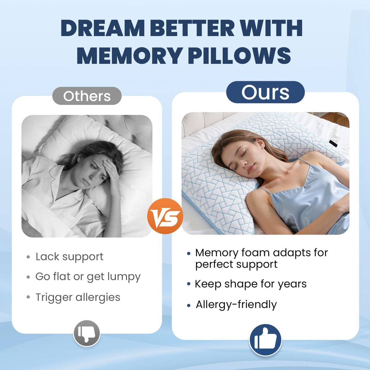 A-Pce queen size pillow set packaging illustrates convenient, ready-to-use setup.