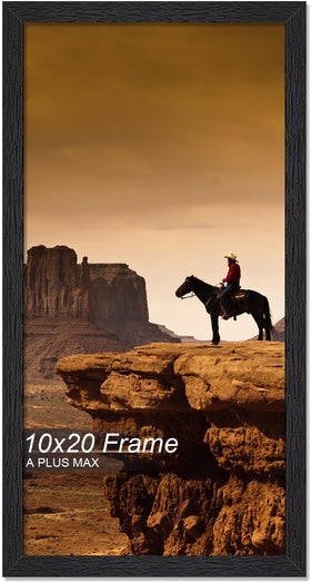 A PLUS MAX 10x20 frame front view in black wood-grain, stylish display ready.