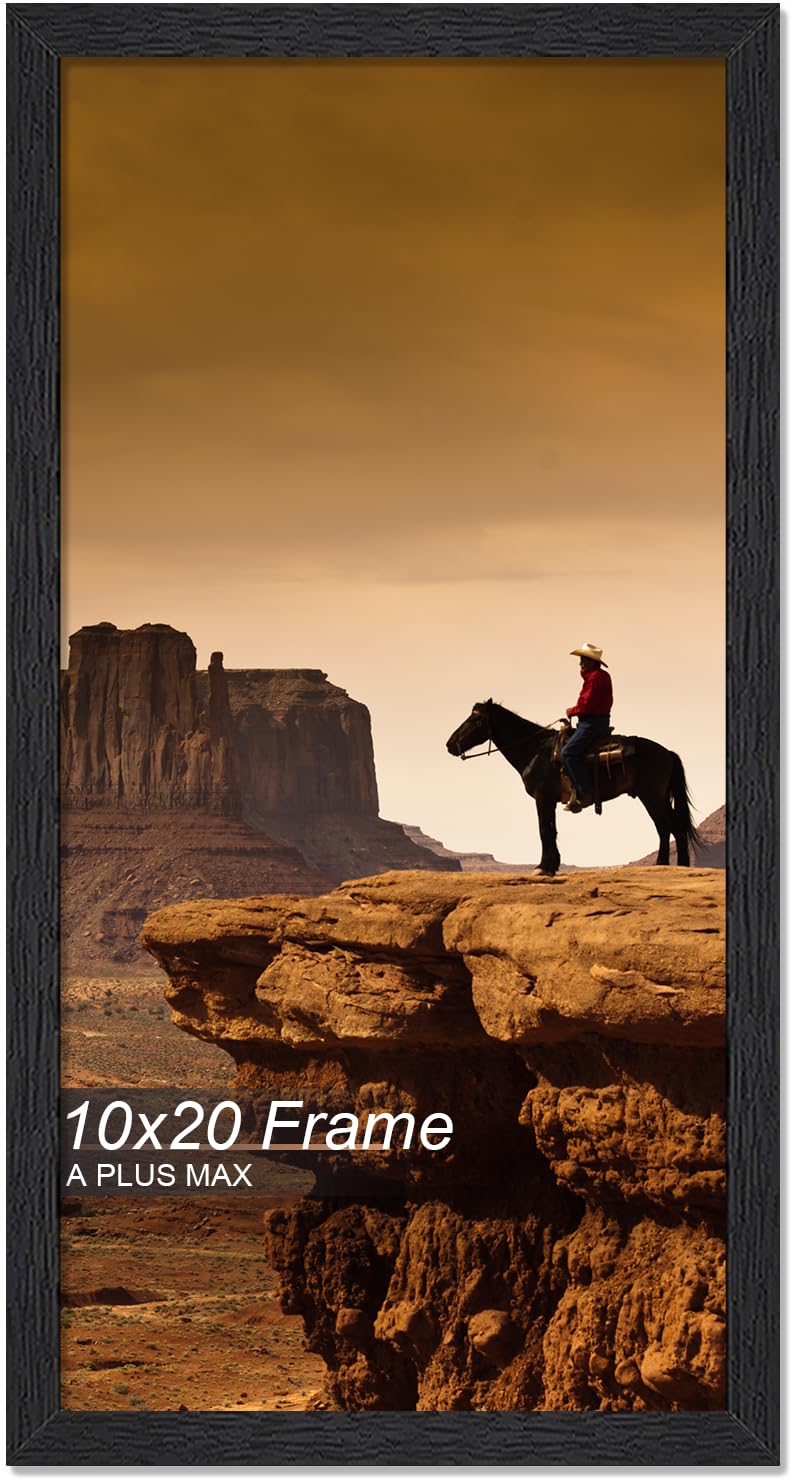 A PLUS MAX 10x20 frame front view in black wood-grain, stylish display ready.