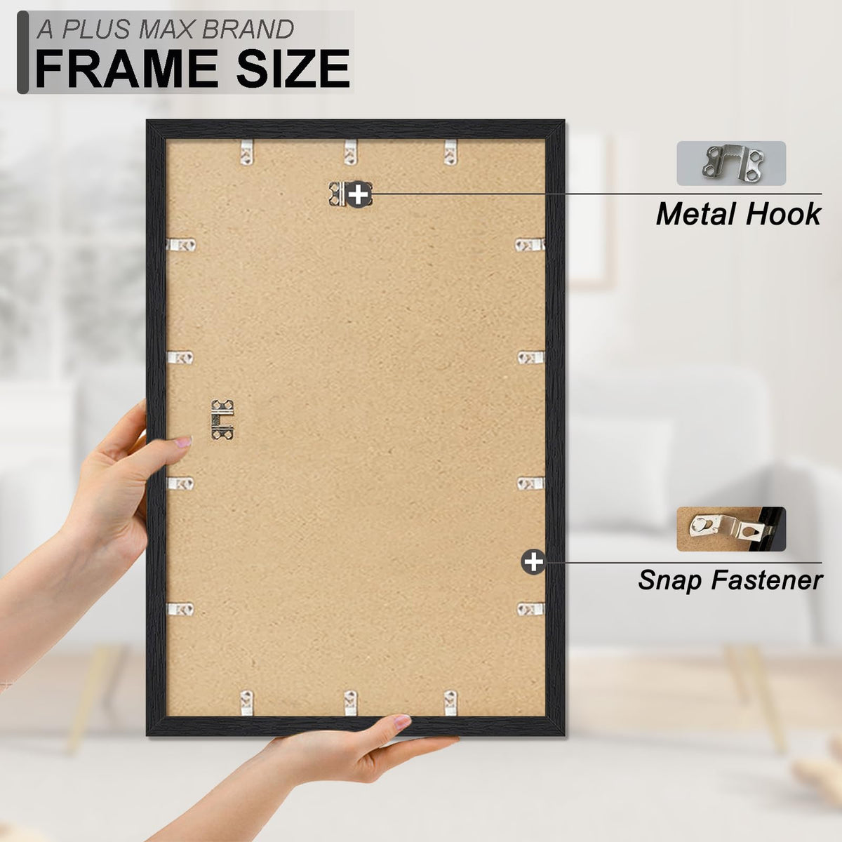 A PLUS MAX 18x24 frame close-up of measurements for a precise fit.