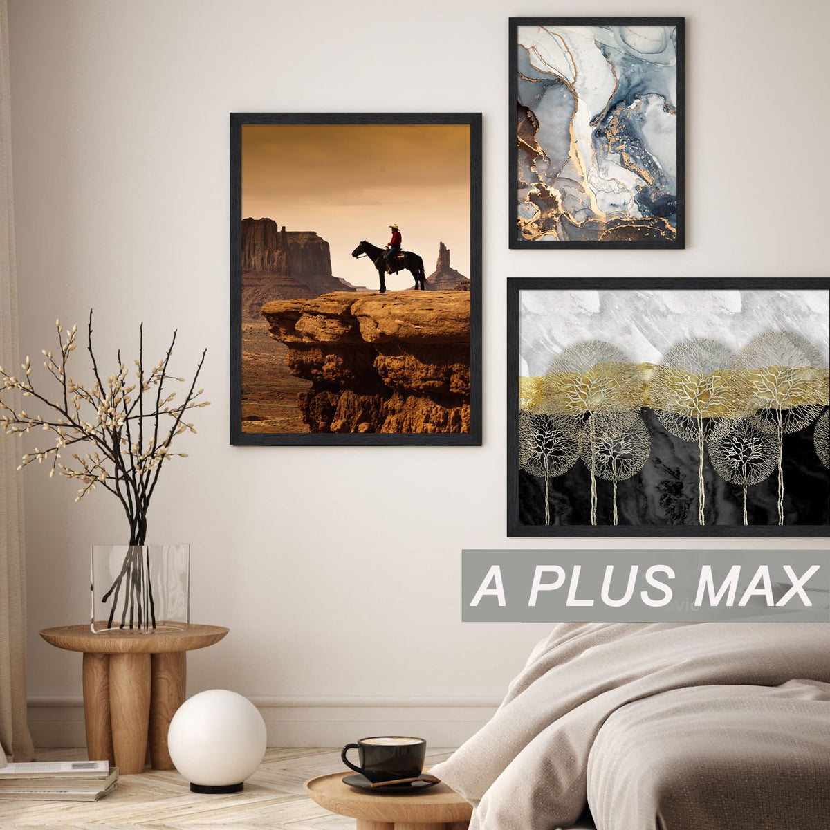 A PLUS MAX wall-display setup demonstrates how the frame suits puzzle posters.