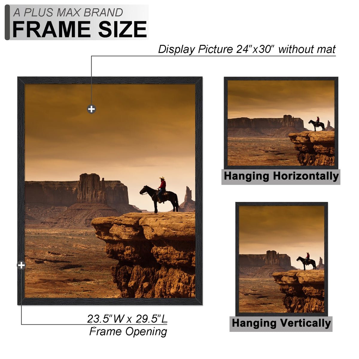 A PLUS MAX 24x30 frame wood-grain texture conveys premium, natural decor vibes.
