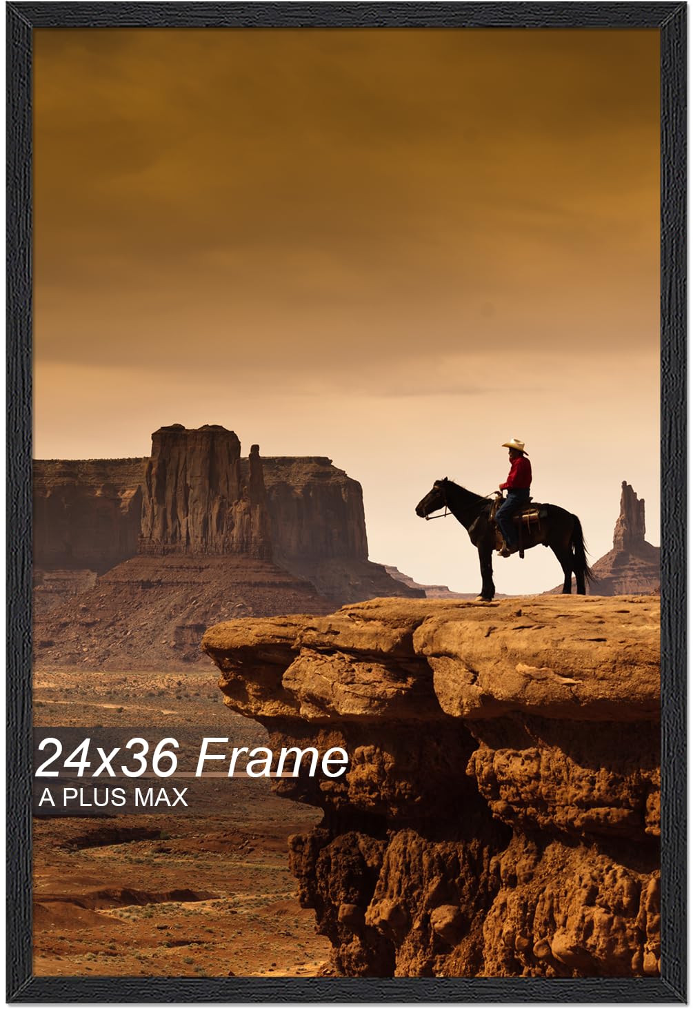 A PLUS MAX 24x36 frame with black wood-grain finish for wall display.
