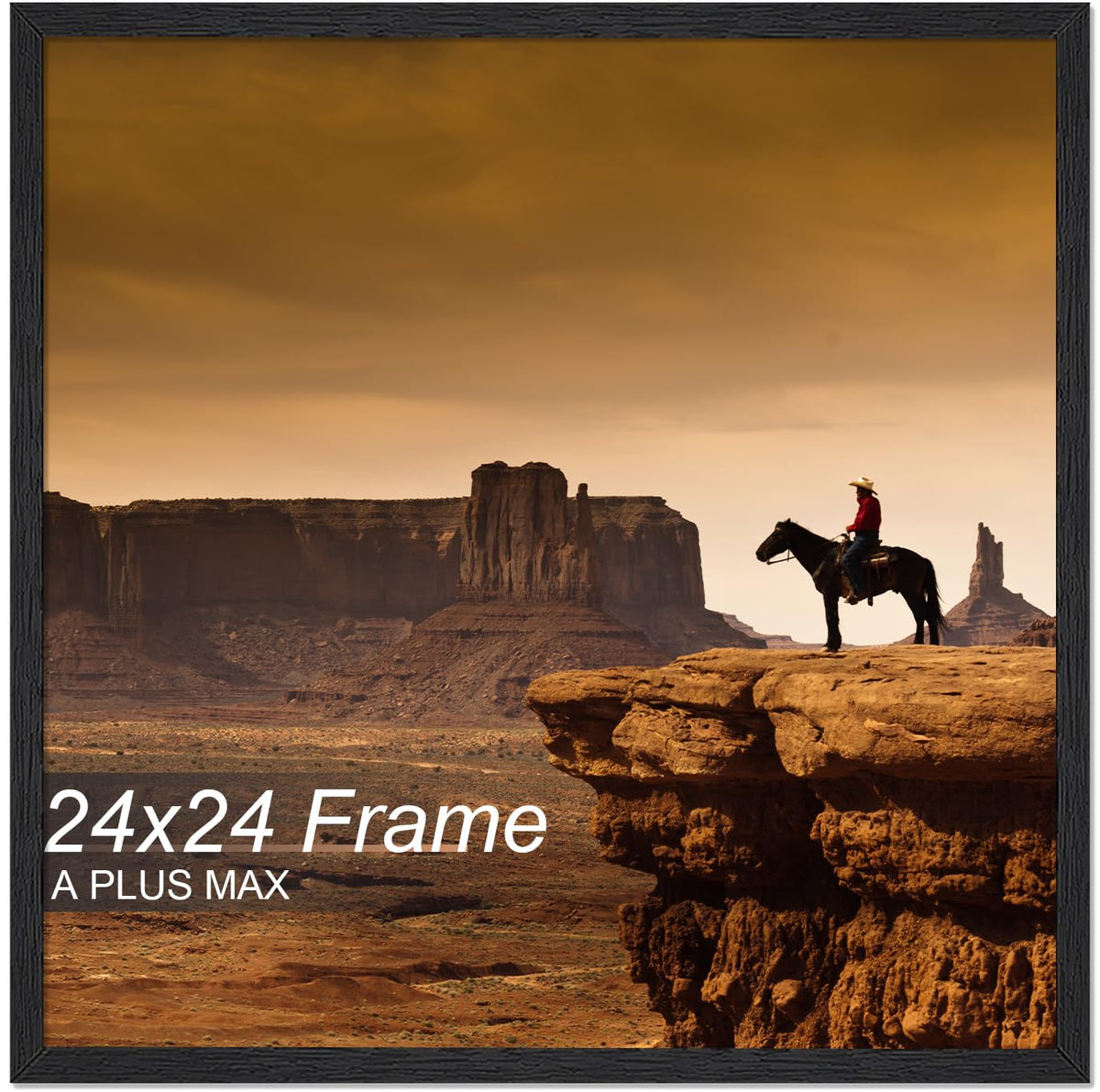A PLUS MAX square 24x24 frame front view, black wood-grain finish ideal for wall displaying photos.