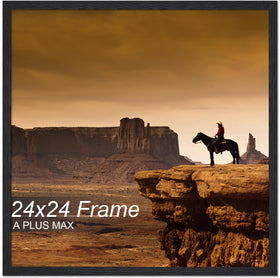 A PLUS MAX square 24x24 frame front view, black wood-grain finish ideal for wall displaying photos.