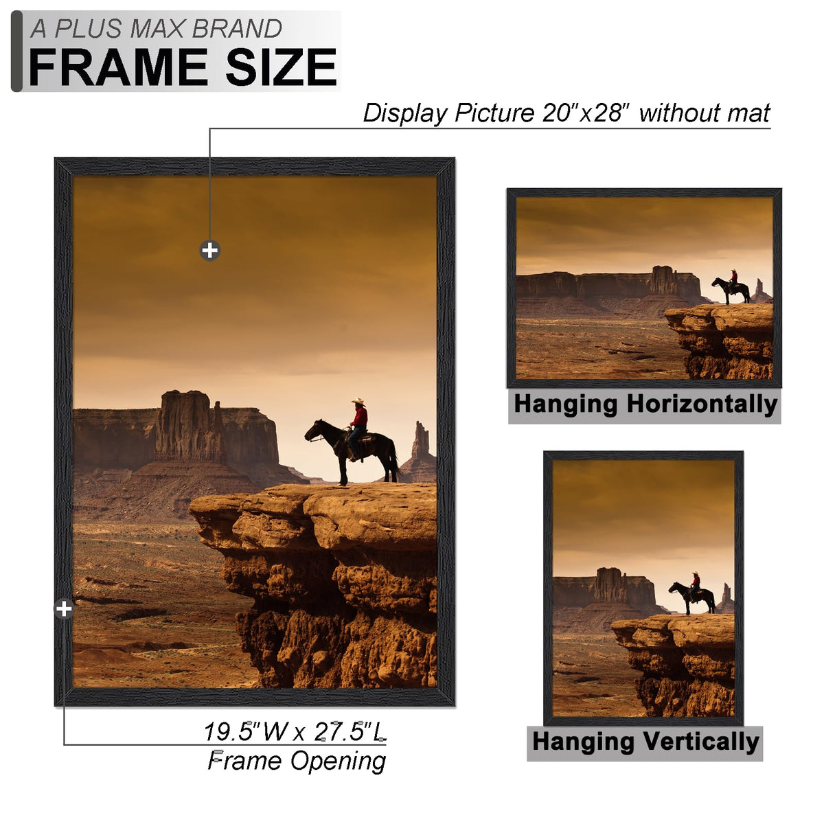 A Plus Max wood-grain front showcases premium craftsmanship for photo poster display.