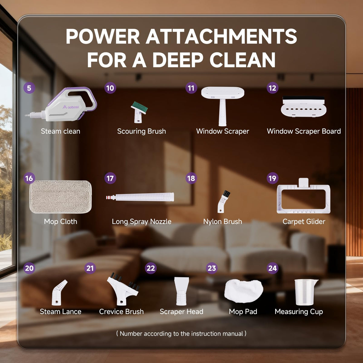 AAOBOSI steam mop 180-degree swivel for easy under-furniture access