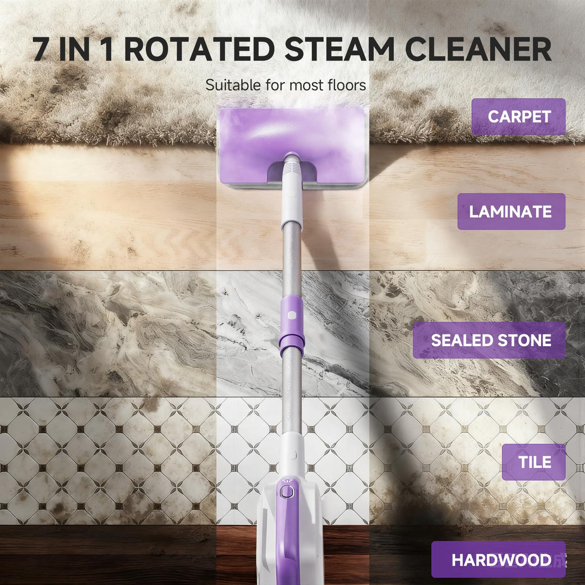AAOBOSI steam mop in handheld mode reaching stairs