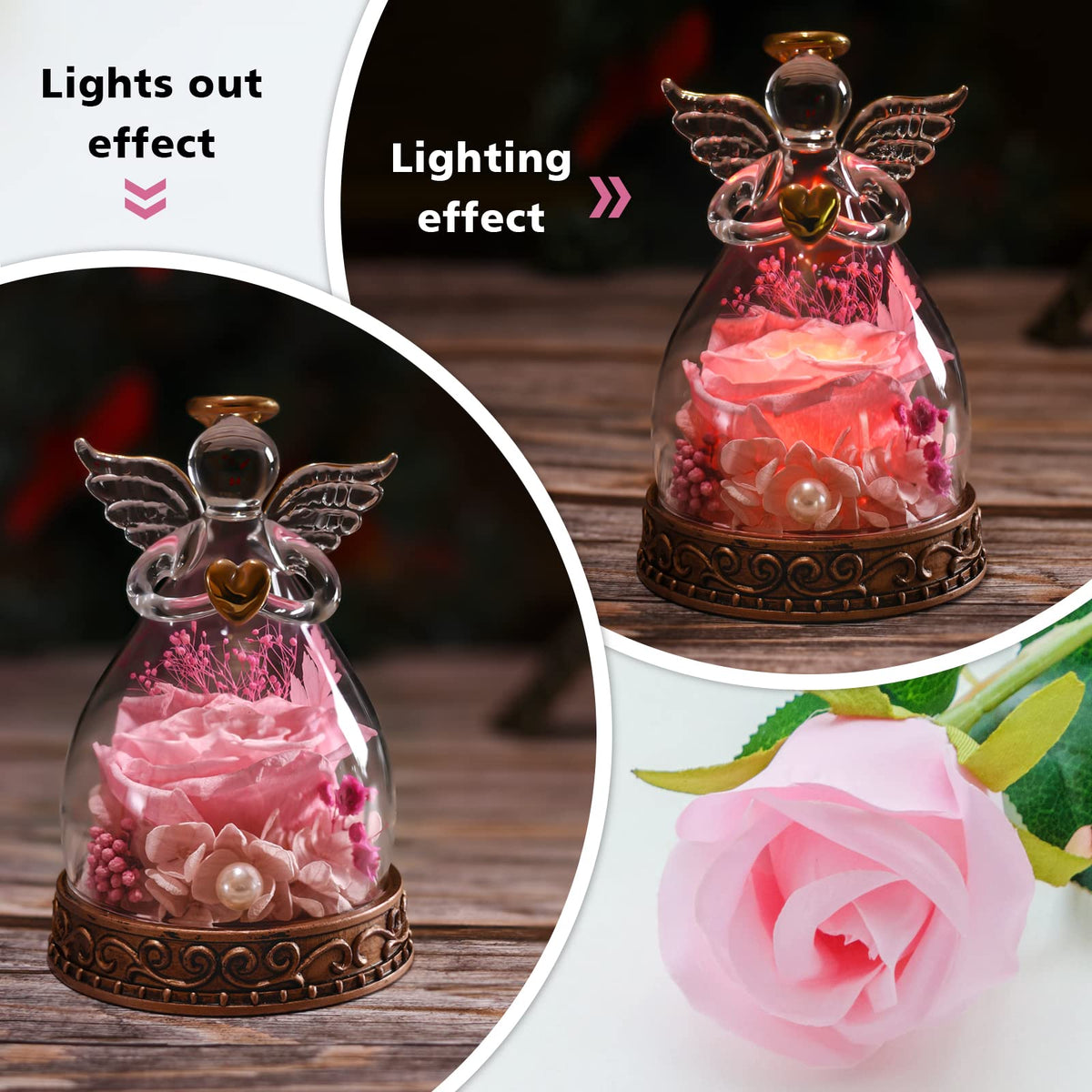 Aastin copper-base glass angel complements the centerpiece decor.