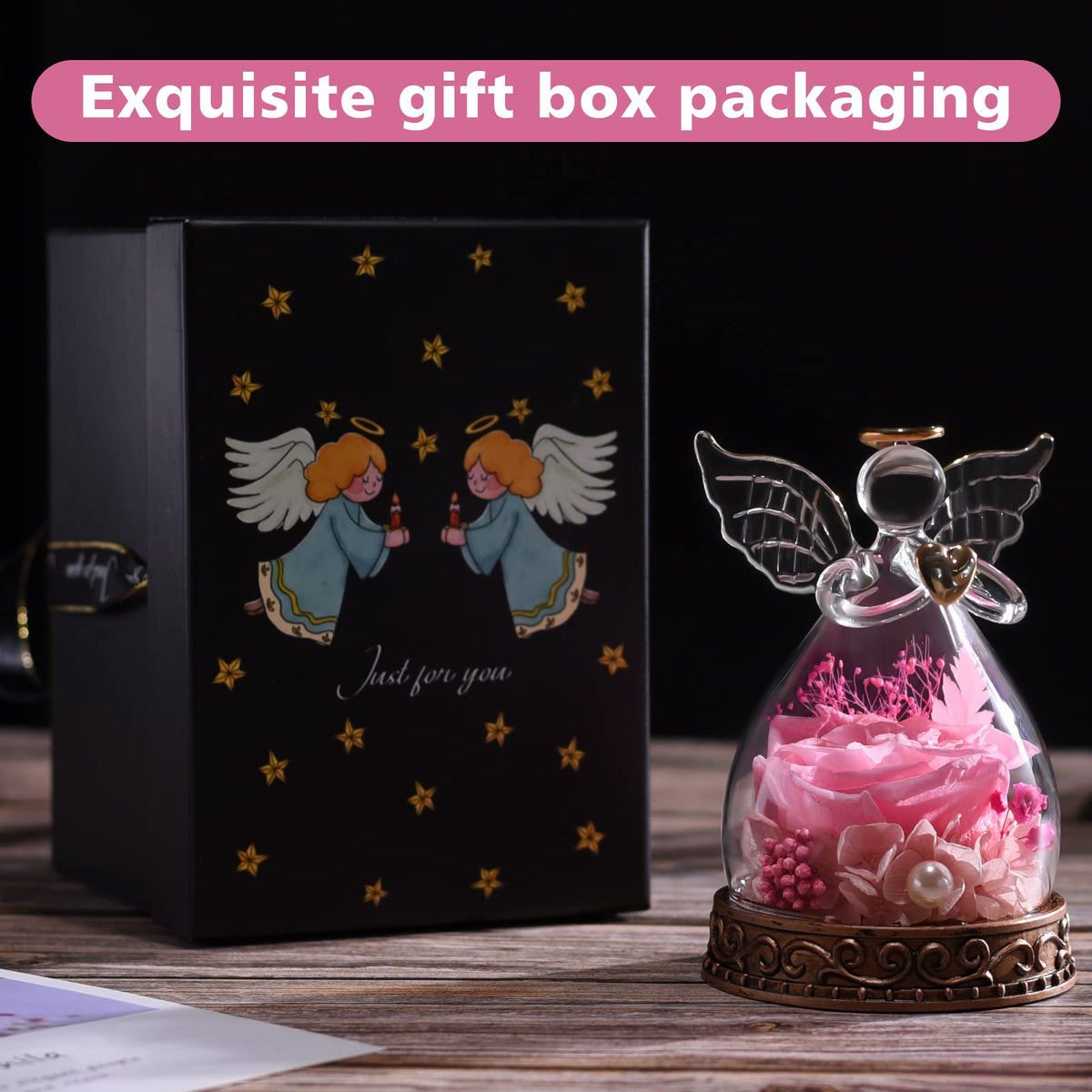 Aastin rose-lit angel enhances living room or bedroom ambiance.